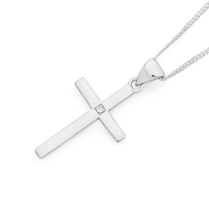 Sterling Silver Cubic Zirconia Centre Medium Cross Pendant