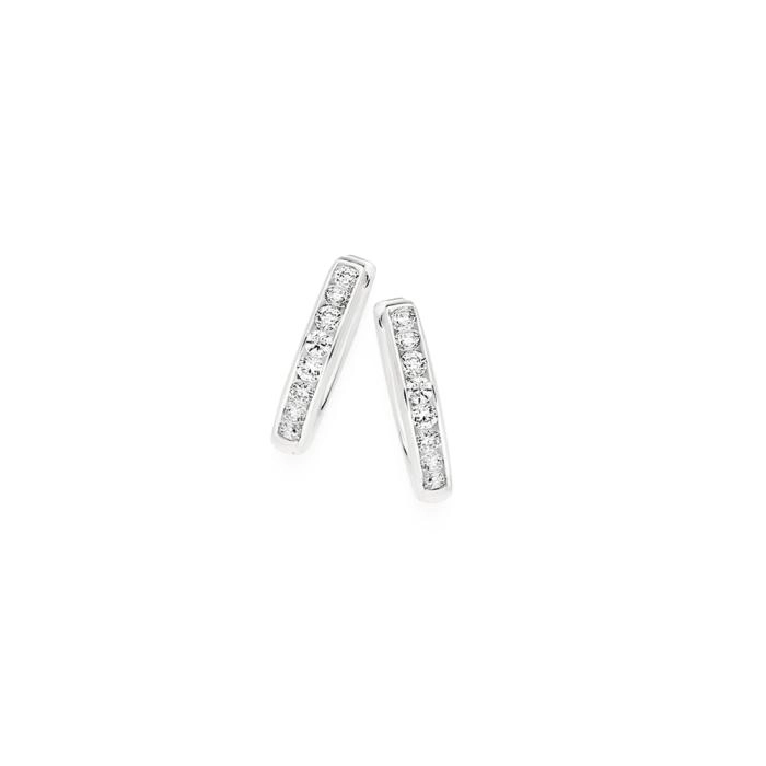 Sterling Silver Cubic Zirconia Channel Set Huggie Earrings