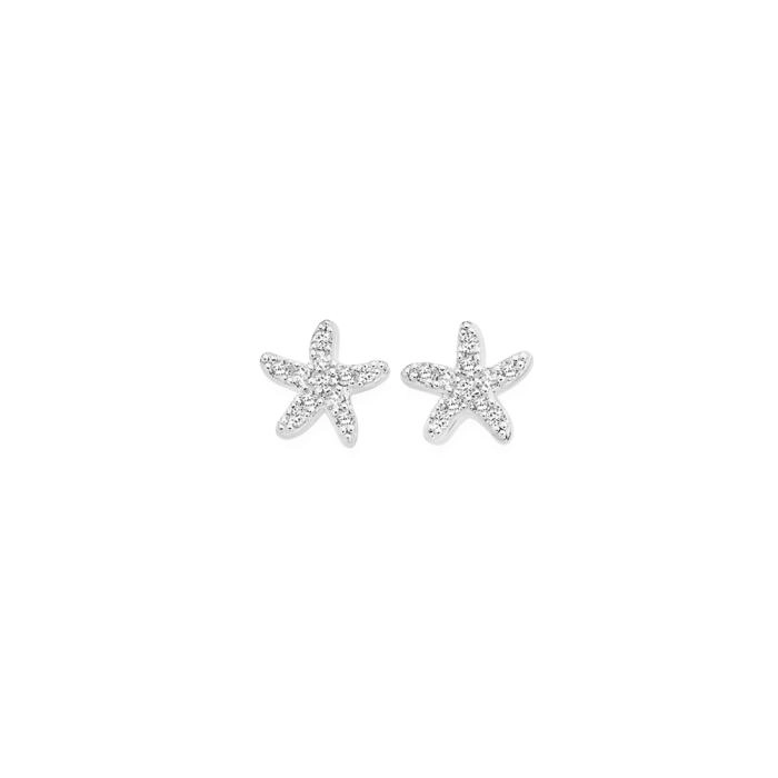 Sterling Silver Cubic Zirconia Pave Starfish Stud Earrings