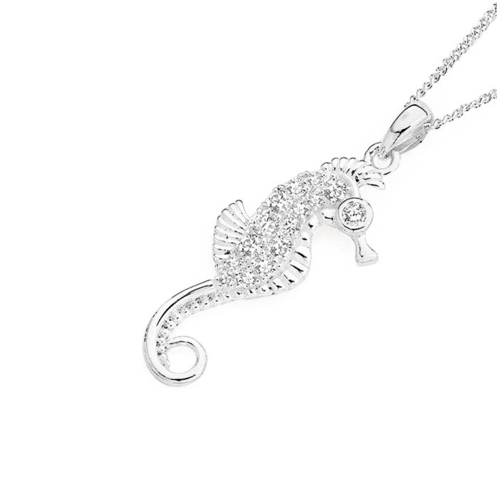 Sterling Silver Cubic Zirconia Seahorse Pendant