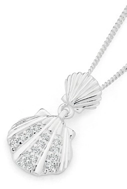 Sterling Silver Cubic Zirconia Shell Pendant