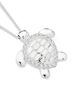 Sterling Silver Cubic Zirconia Turtle Pendant