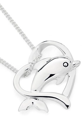 Sterling Silver Dolphin & Heart Pendant