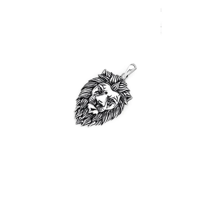 Sterling Silver Men's Oxidised Lion Head Pendant