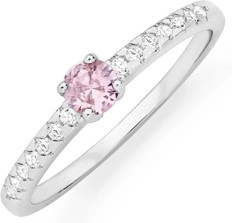 Sterling Silver Small Round Pink Cubic Zirconia Friendship Ring