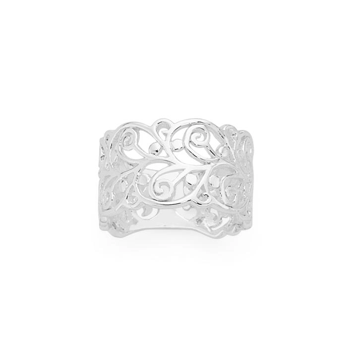 Sterling Silver Wide Swirl Filigree Ring