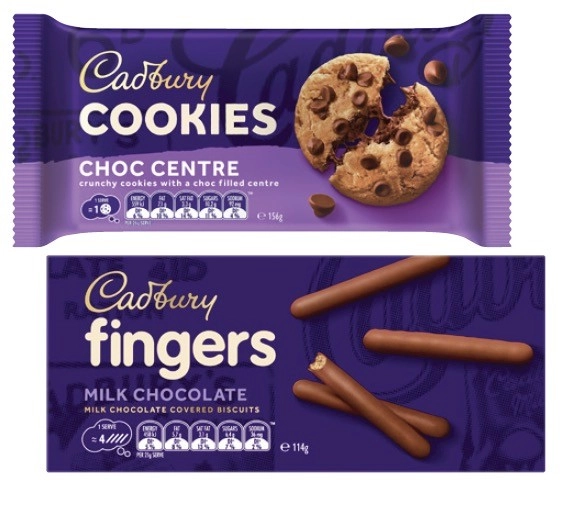 Cadbury Cookies 156g or Choc Fingers Biscuits 114g