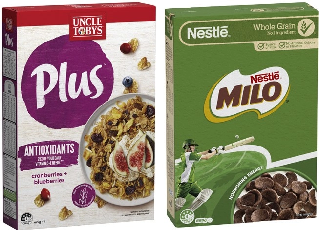 Nestlé Milo Cereal 535g-620g or Uncle Tobys Plus Cereal 565g-705g