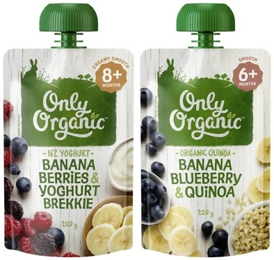 Only Organic 4 Months+, 6 Months+ or 8 Months+ Baby Food Pouch 120g