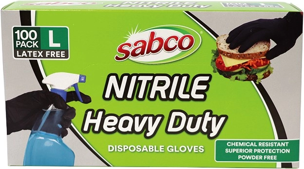 Sabco Nitrile Heavy Duty Disposable Gloves Large 100 Pack