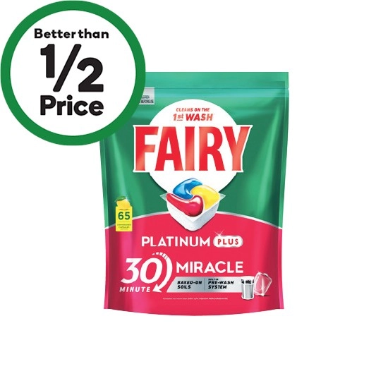 Fairy Platinum Plus 30 Minute Miracle Dishwasher Tablets Pk 65