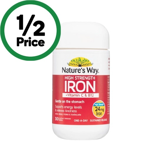 Nature’s Way High Strength Iron + Vitamin C & B12 Tablets Pk 30~