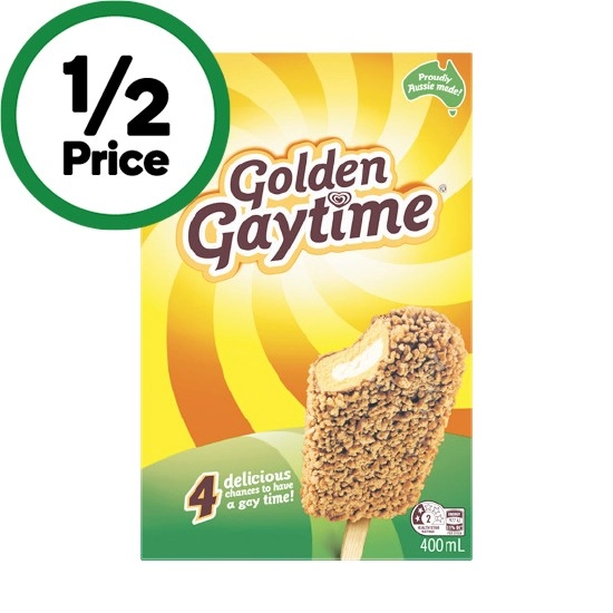 Streets Golden Gaytime Ice Cream Sticks 400ml Pk 4 – From the Freezer