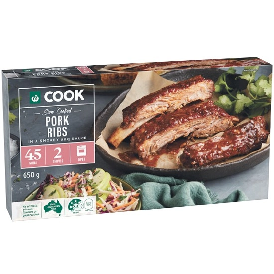 Woolworths COOK Pork Ribs in a Smokey BBQ Sauce 650g