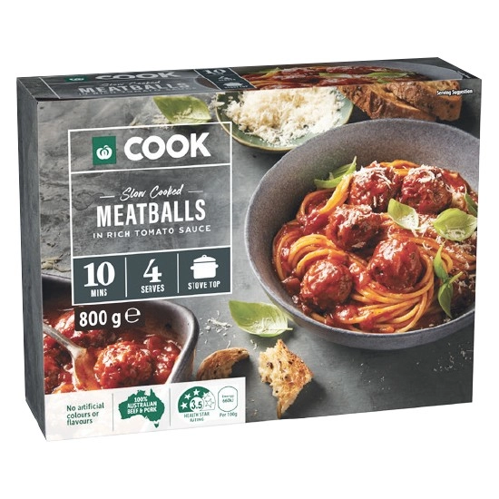 Woolworths COOK Slow Cooked Meatballs in Rich Tomato Sauce 800g