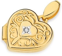 9ct Gold 12mm Diamond-set Filigree Heart Locket