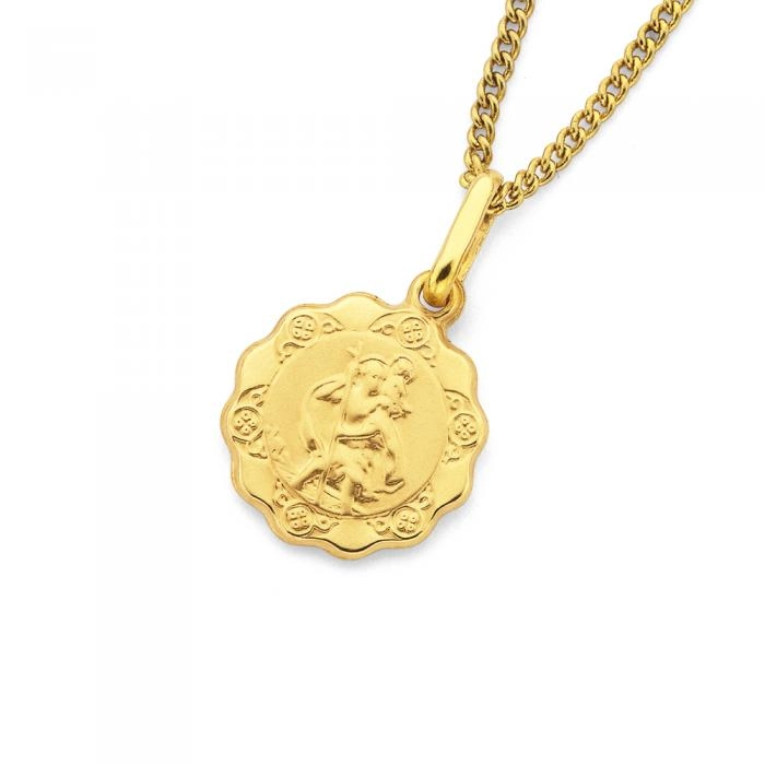 9ct Gold 12mm Scalloped St. Christopher Pendant