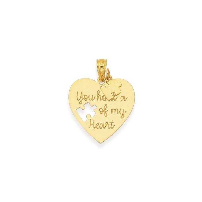 9ct Gold 18mm Puzzle Message Heart Plate Pendant