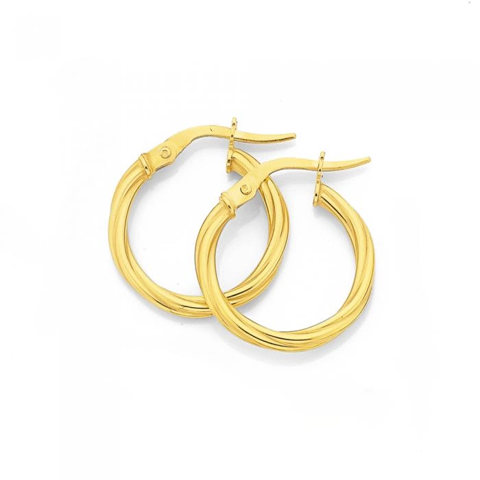 9ct Gold 2x12mm Twist Hoop Earrings