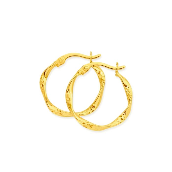 9ct Gold 2x15mm Twist Hoop Earrings