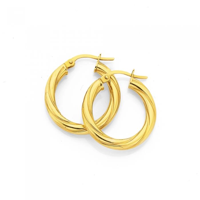 9ct Gold 3x15mm Twist Hoop Earrings