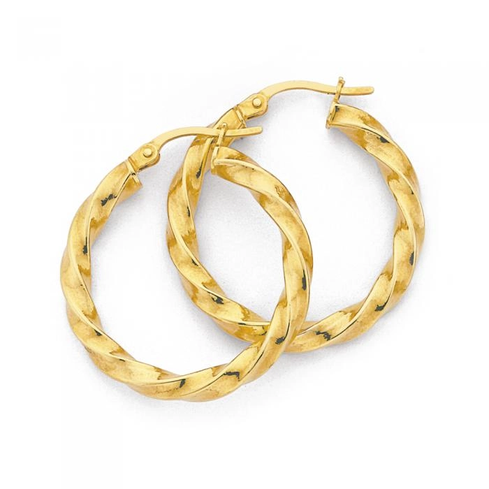 9ct Gold 3x20mm Twist Hoop Earrings