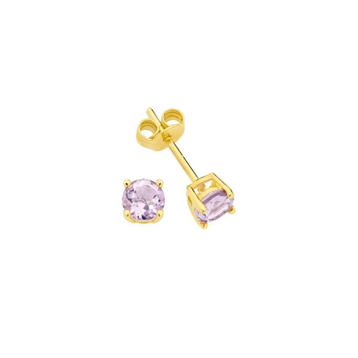 9ct Gold 4mm Amethyst Round Brilliant Cut Stud Earrings