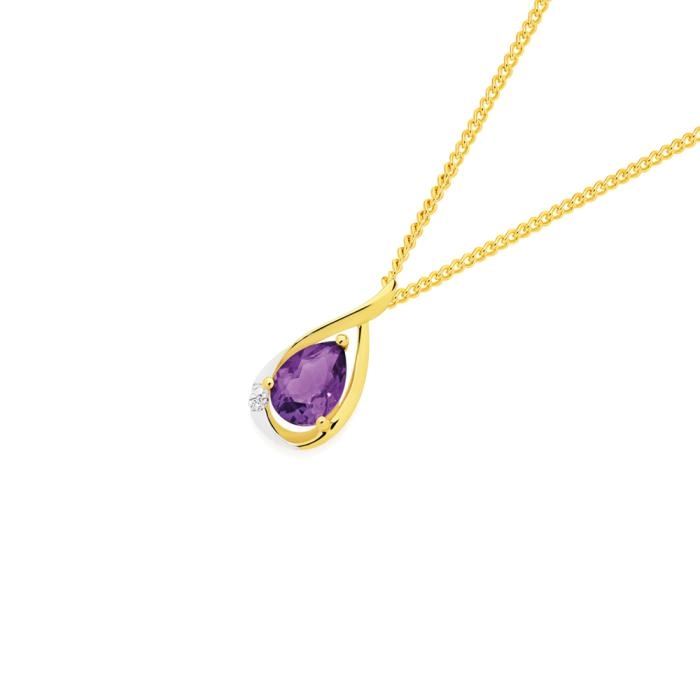 9ct Gold Amethyst & Diamond Slider Pendant