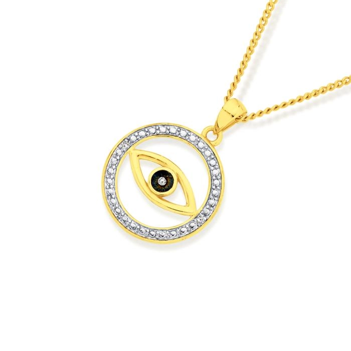 9ct Gold and Blue Rhodium Diamond Evil Eye Pendant