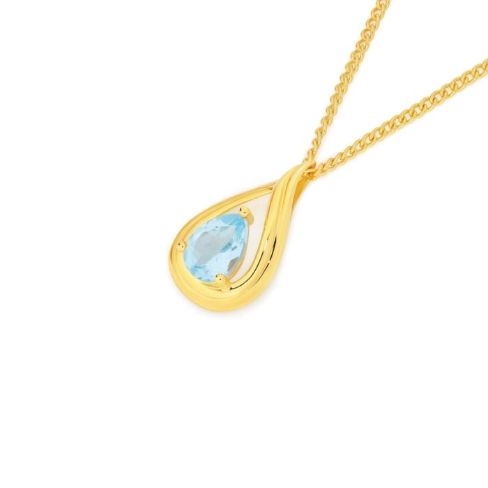 9ct Gold Blue Topaz Pear Slider Pendant