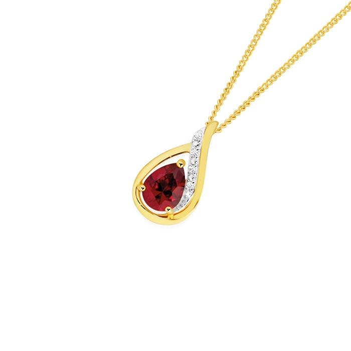 9ct Gold Created Ruby & Diamond Slider Pendant