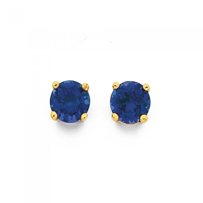 9ct Gold Created Sapphire Stud Earrings