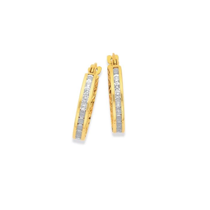 9ct Gold Cubic Zirconia Hoop Earrings