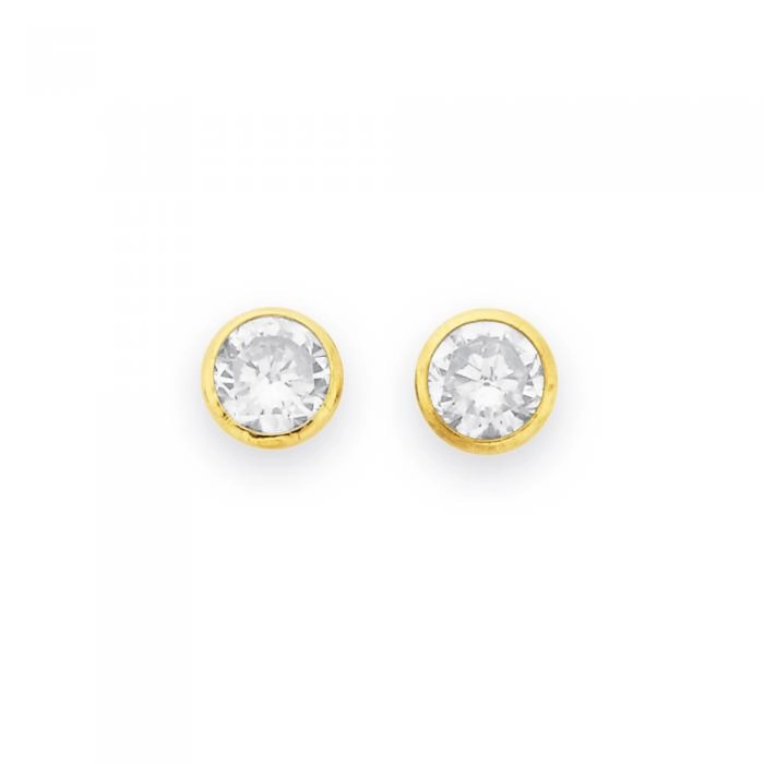 9ct Gold Cubic Zirconia Round Bezel Set Stud Earrings