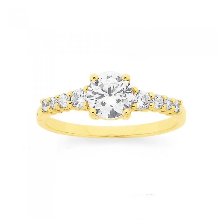 9ct Gold Cubic Zirconia Solitare Shoulder Set Ring