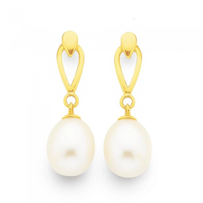 9ct Gold Cultured Fresh Water Pearl Drop Studs