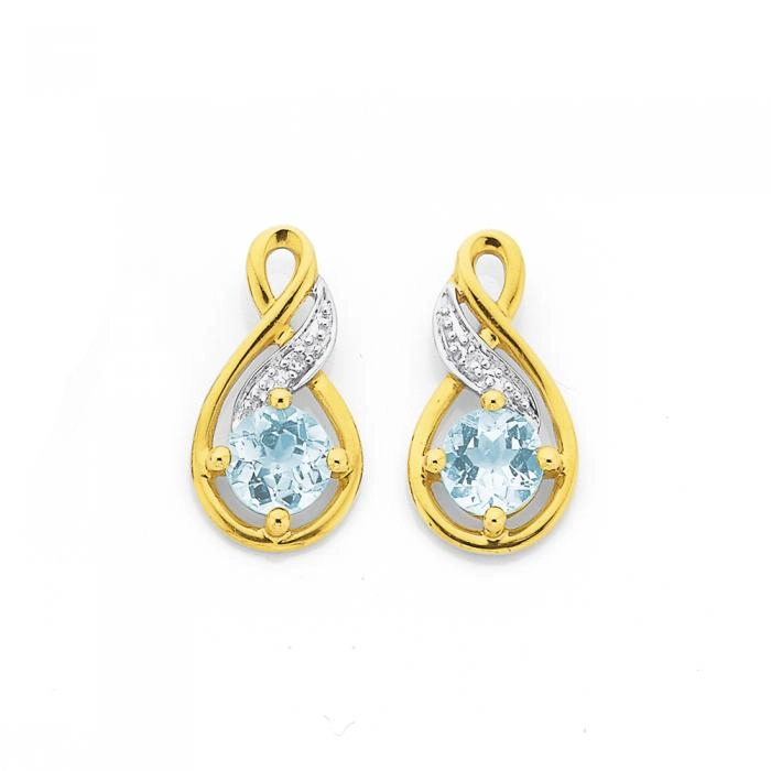 9ct Gold Diamond & Aquamarine Earrings