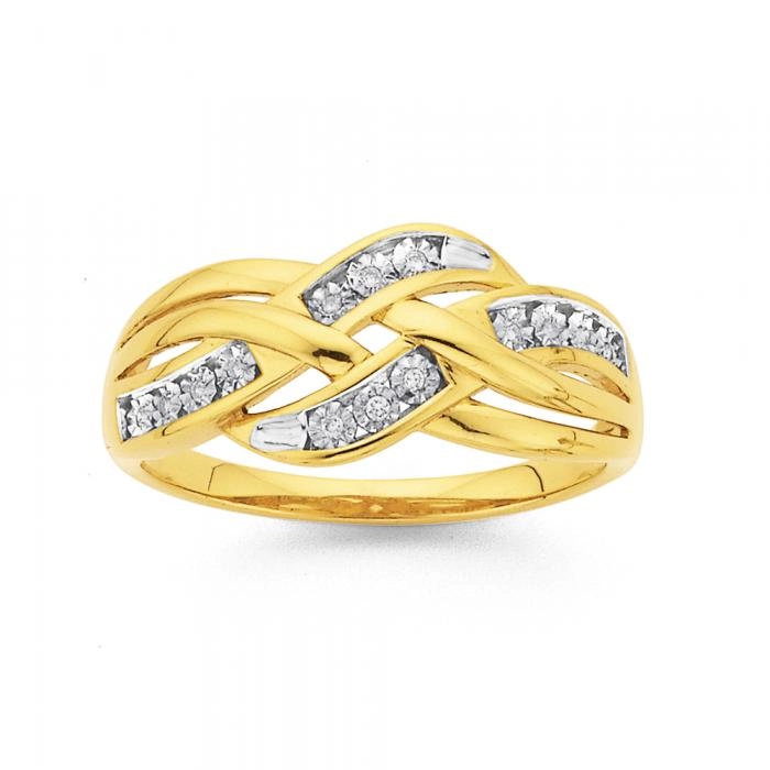 9ct Gold Diamond Crossover Swirl Ring