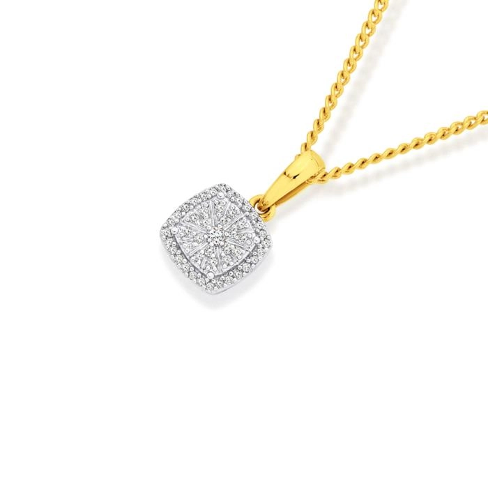 9ct Gold Diamond Cushion Pendant