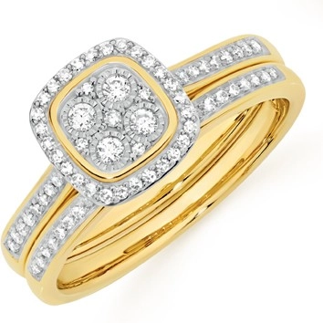 9ct Gold Diamond Cushion Shape Bridal Set