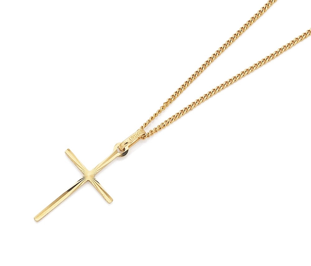 9ct Gold Diamond-Cut Cross Pendant