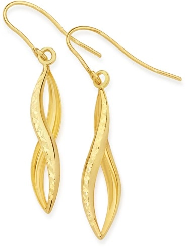 9ct Gold Diamond-Cut Twist Pointed Hook Drop Earrings