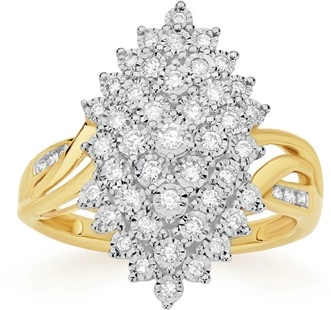 9ct Gold Diamond Fancy Marquise Shape Cluster Ring