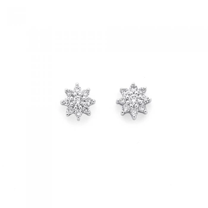 9ct Gold Diamond Flower Stud Earrings