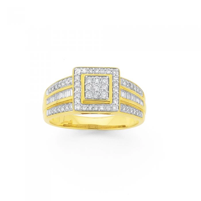 9ct Gold Diamond Square Ring