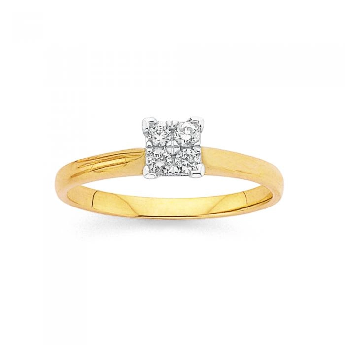 9ct Gold Diamond Square Ring