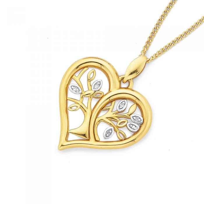 9ct Gold Diamond Tree of Life Heart Pendant