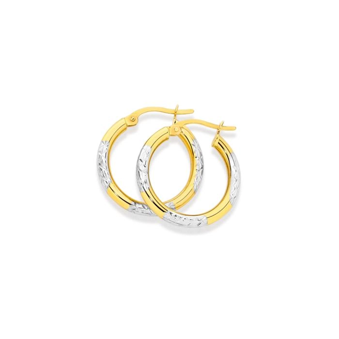 9ct Gold Two Tone 2.5x15mm Striped Hoop Earrings