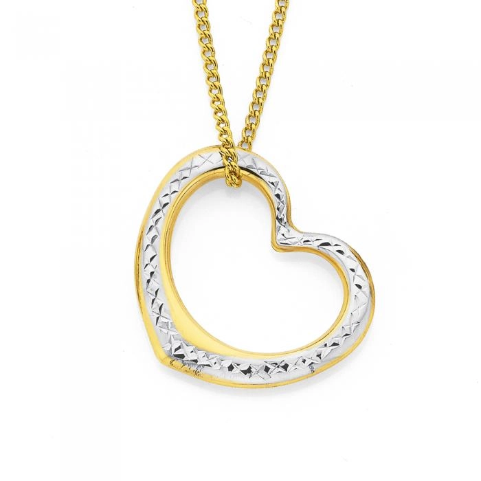 9ct Gold Two Tone Large Floating Heart Pendant