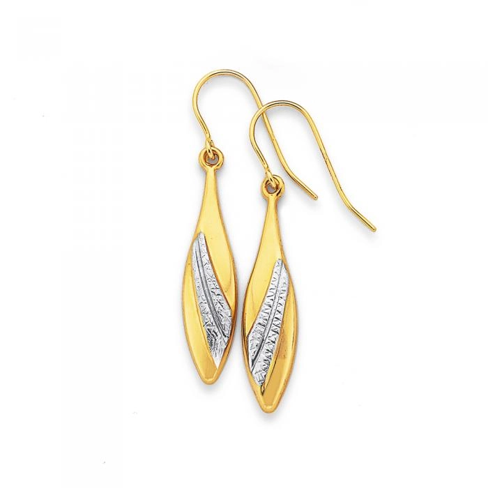 9ct Gold Two Tone Pointed Drop Earrings